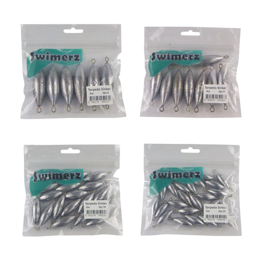 Swimerz Bulk Pack Torpedo Trolling Sinker, 4 sizes, Qty 58.