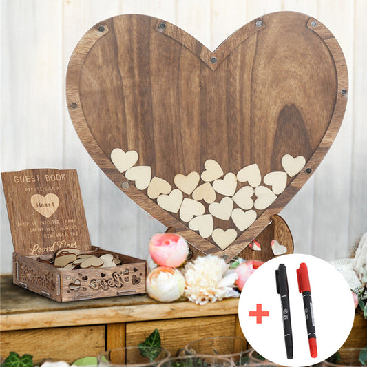 Wedding Guest Book Alternative with Stand+Storage Box+88PCS Wooden Hearts+Pens