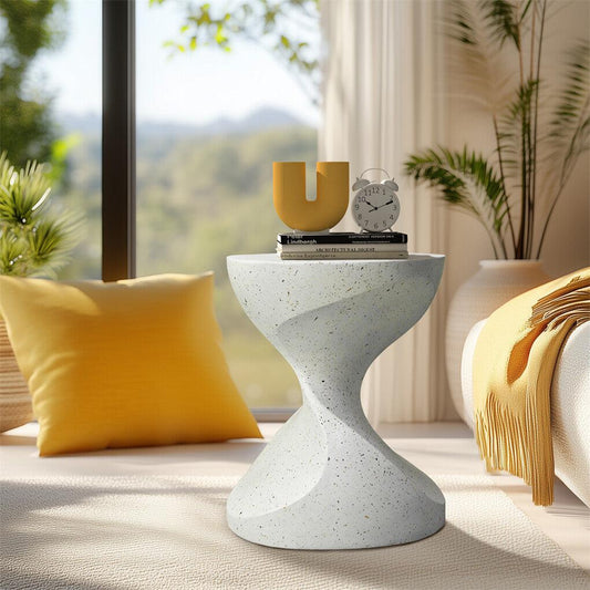 Hourglass Shaped Lightweight Concrete Sofa Side Table Bedside Table Nightstand.