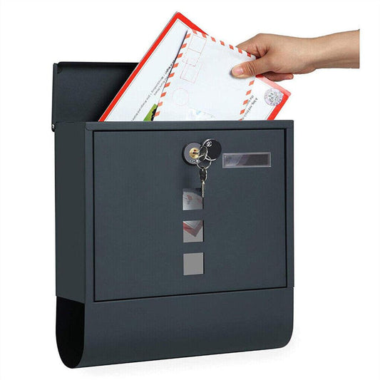 Lockable Mailbox Wall Mounted Mail Letter Post Box with Newspaper Holder Rack.