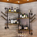 Industrial Pipe Bar Wall Liquor Shelf Floating Shelves with Wine Glass Holder.