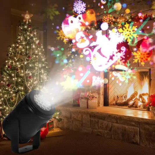 Indoor Snowstorm Projector Light - 16 Pattern Rotating LED Christmas Projection Lamp for Festive Decor.