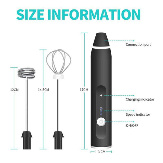 Black 304 Stainless Steel 3-Speed Handheld Electric Milk Frother, Egg Beater, Paint Mixer, and Milk Powder Blender.
