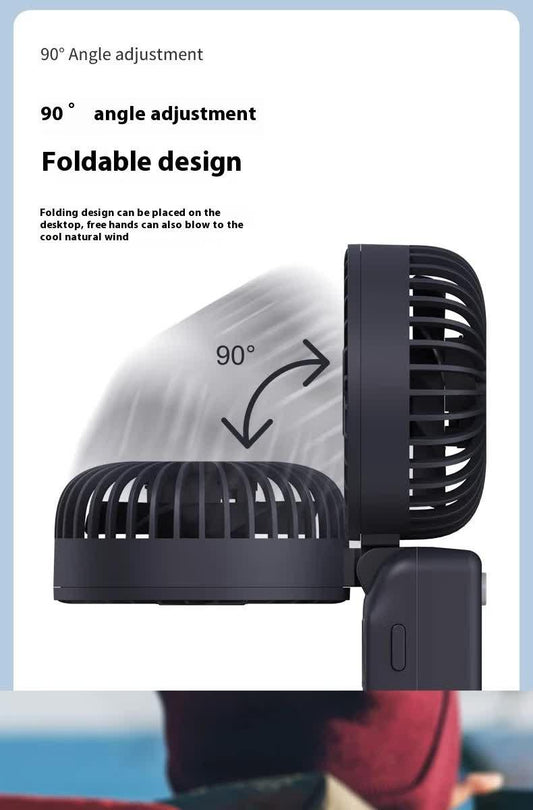 White Portable Handheld Fan with 2000mAh Battery - 3-in-1 Design for Desk, Handheld, and Hanging Use (Model Q3).