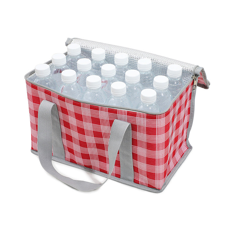 2PCS Green Insulated Picnic Lunch Bag with Checkered Design, Thermal Storage for Hot and Cold Items.