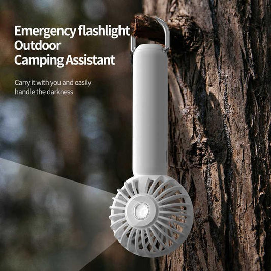 White Mini Handheld Rechargeable Fan - Portable USB-Powered Cooling with Keyring.