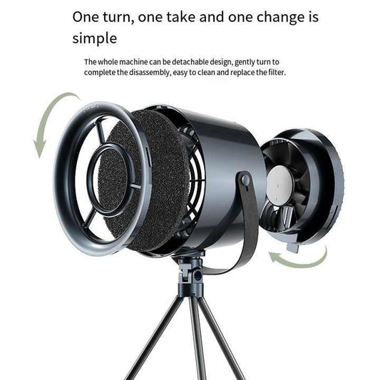 White Portable Retro-Style Desktop Air Purifier with Tripod Stand.