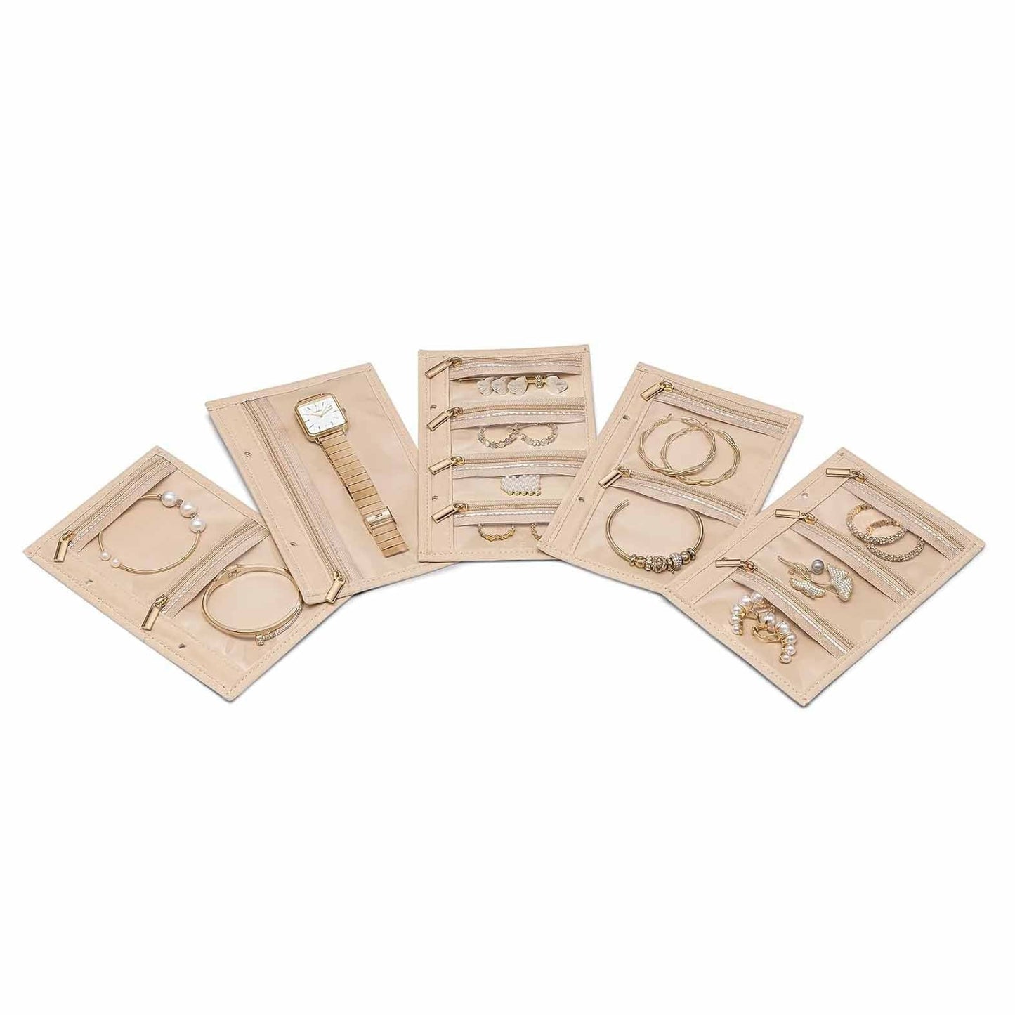 1 Piece Beige Luxury Leather Loose-Leaf Jewelry Organizer - Portable Large-Capacity Storage Book for Earrings and Necklaces(Jewellery is a shooting prop and is not included)