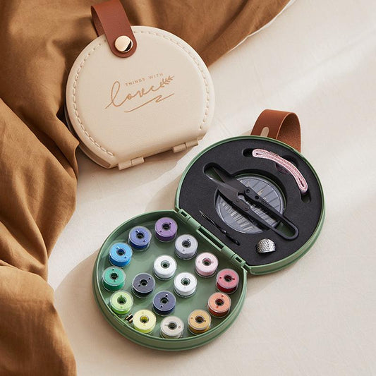 Apricot Portable Sewing Kit with Threads, Needles, and Tools - Compact Travel Case for Sewing Accessories.