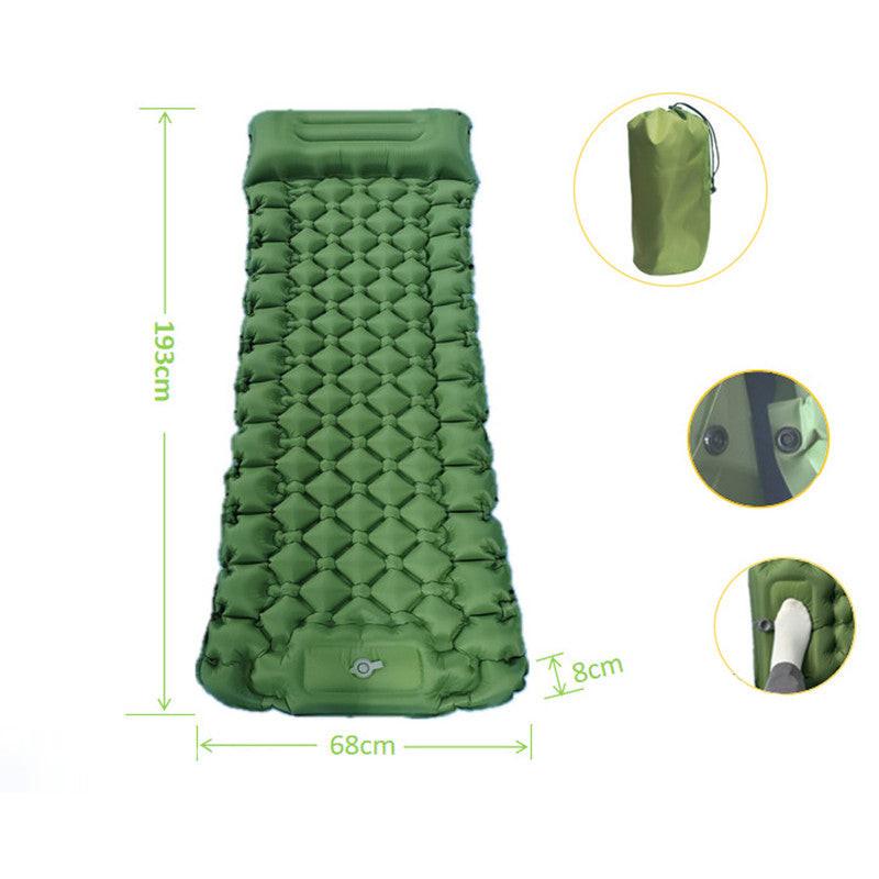 Green Portable Outdoor Inflatable Mat - Foot-Operated Camping Sleeping Pad.