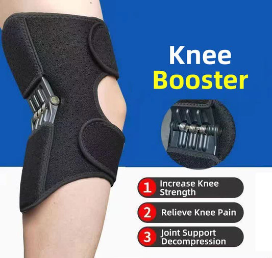 1 Pair Black Adjustable Knee Brace Support with Spring Booster â Patella Stabilizer for Squats, Hiking, and Outdoor Sports.