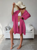 Rose Red Summer Beach Cover-Up- Bamboo Cotton Sun Protection Cardigan