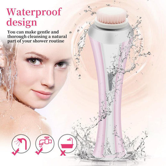 Pink Rechargeable Facial Cleansing Brush Kit with 4 Heads & Charging Dock.