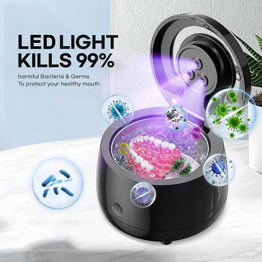White Ultrasonic Cleaner with UV Light for Dentures, Aligners & Jewelry.