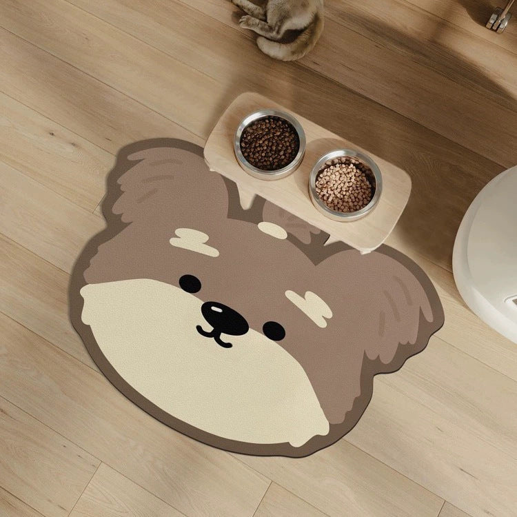 2 Pcs Style 9 Yellow Puppy pattern Cartoon Pet Feeding Mat for Cats & Dogs - Absorbent Diatom Mud Splash-Proof Mat, Easy to Clean
