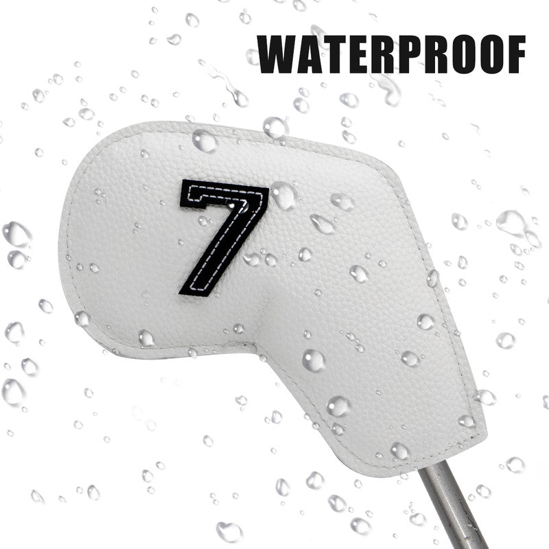 Brown Golf Iron Head Covers Set of 10 - Waterproof PU Leather Club Protectors with Embroidered Numbers (3-9, P, A, S).