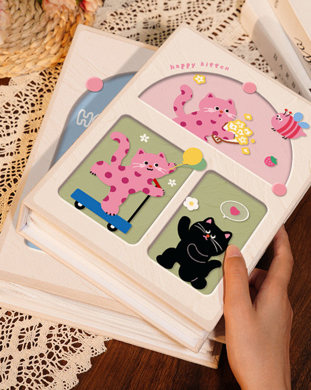 Cover 3 Colorful Cartoon cat pattern 6-Inch 100-Photo Cartoon Cat Album - Large Capacity Family Photo Storage Book with Suede and Crystal Cover