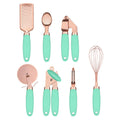 Green And Rose Gold 7-Piece Kitchen Gadget Set - Stainless Steel Utensils with Comfort Grip Handles
