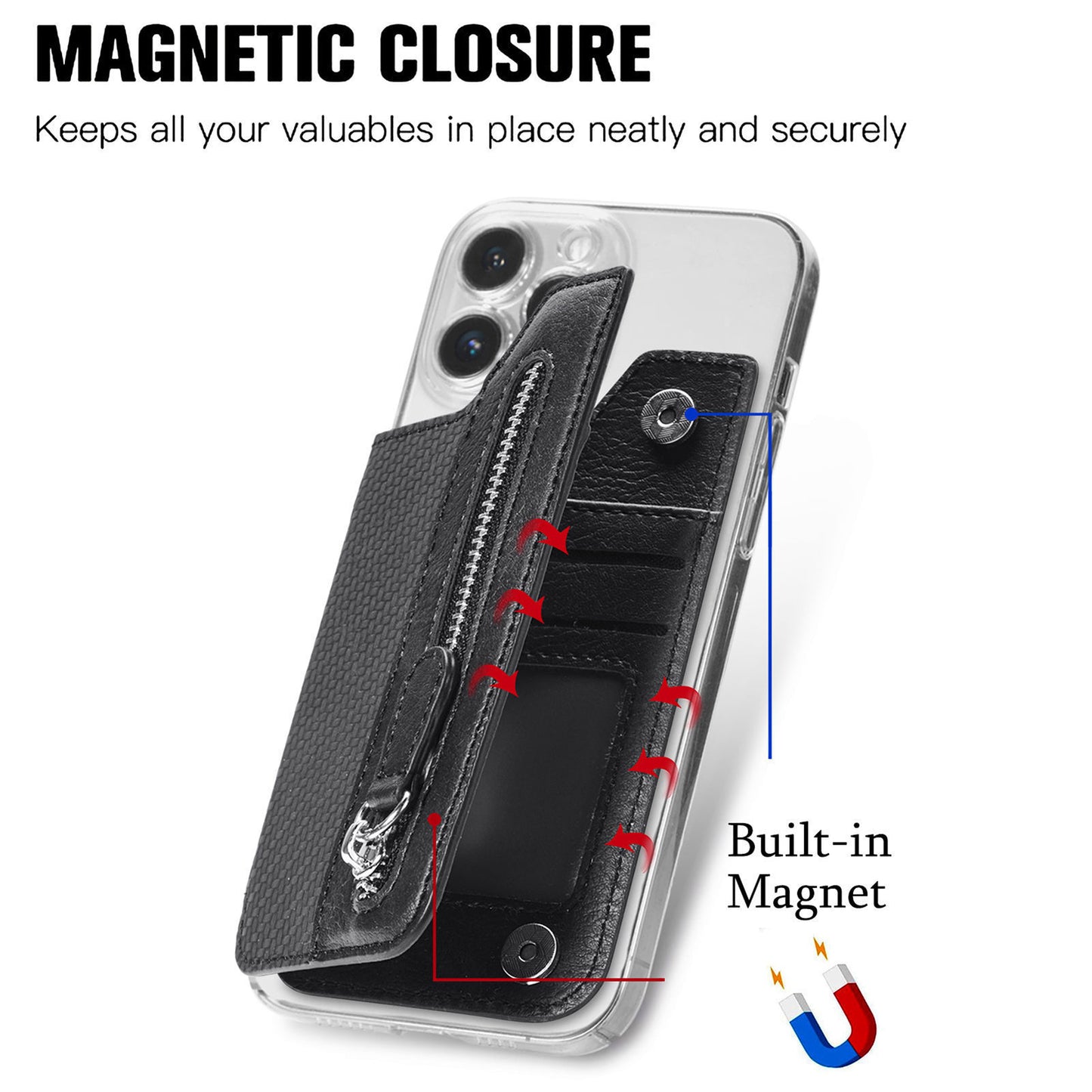 2 Pcs Brown Multifunction Stick-On Phone Wallet - PU Leather Card Holder with Zipper & Flip Cover