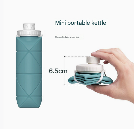 Grey Portable Silicone Collapsible Water Bottle - Foldable Sports Cup for Cycling and Outdoor Fitness.