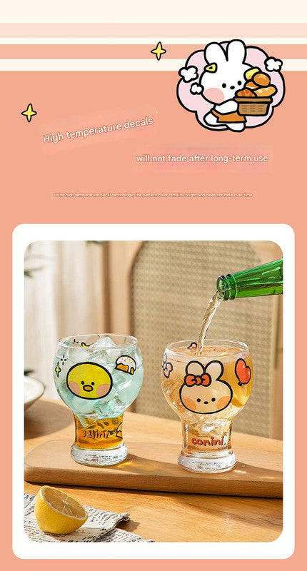 Mini Cartoon Glass Tumbler 400ml,Cute Beer and Juice Cup for Cold Drinks(Green frog)