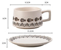 Vintage Ceramic Coffee Cup and Saucer Set - Elegant Afternoon Tea Set(Wave Fish White)