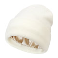 Premium Warm Beanie with Silk Satin Lining(White)