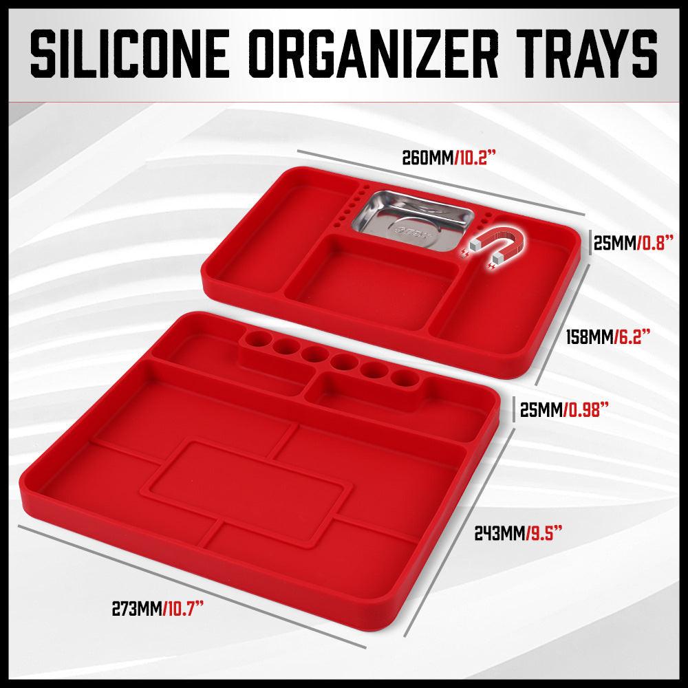 Set of 2 Non-Slip Flexible Silicone Tool Organizer Trays with Magnetic Parts Holder.