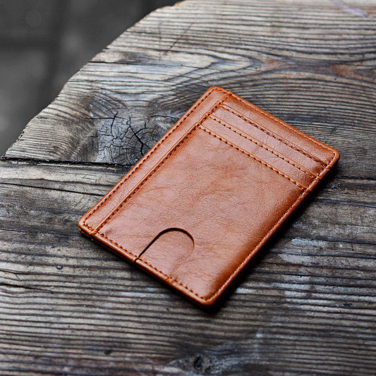 Slim Minimalist Leather Wallet with ID Window & RFID Blocking - Holds 12 Cards & Cash(Red)