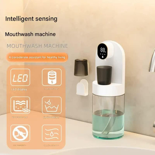 Smart Automatic Mouthwash Dispenser - 4 Adjustable Levels, LED Display, 2000mAh Battery & Magnetic Cups(black).
