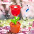 Electric Flower Bubble Machine with Music - Rechargeable, 10-Hole Output(Red).