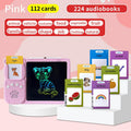 Pink (112 cards, pure English) Kids Interactive Early Education Toy: Combination Card Reader & LCD Drawing Board for Toddlers.