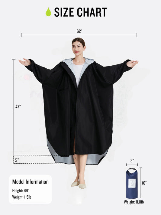 Light pink Stylish Waterproof Raincoat Poncho - Long, Packable for Outdoor Travel & Hiking.