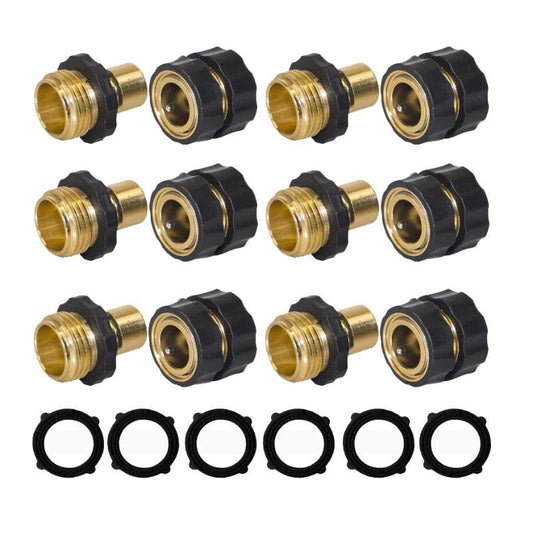 American Standard 3/4 Inch Brass Quick Connect Garden Hose Adapter (6 Male & 6 Female).