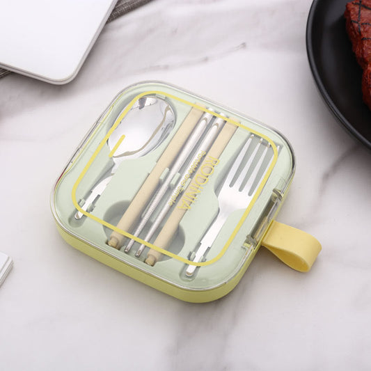 2 Sets Green Portable Stainless Steel Cutlery Set - Reusable Utensils (2 Fork, 2 Spoon, 2 pairs of Chopsticks) with Compact Travel Case