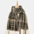 Dark Grey Chic Plaid Winter Scarf - Large Soft Polyester Shawl Wrap with Tassels, Korean Inspired Fashion