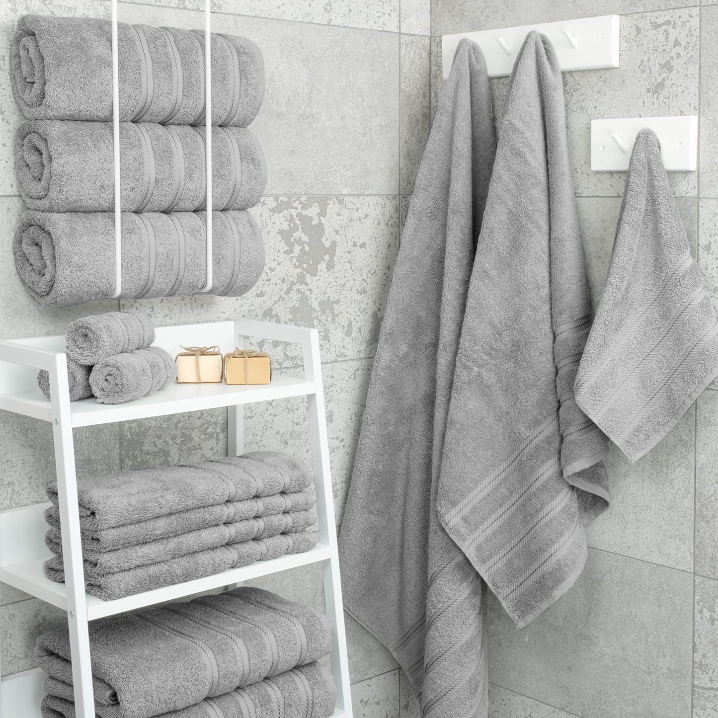 Light Blue Luxury 6-Piece Combed Cotton Towel Bale Set - Ultra Soft & Absorbent Bath, Hand, Face Towels