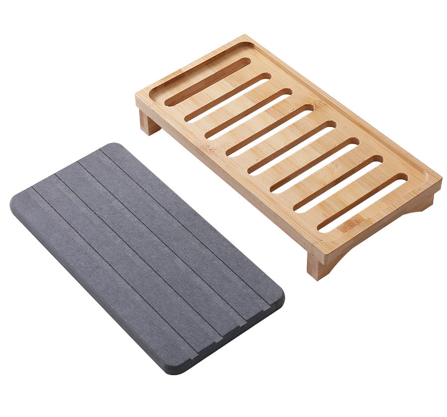Dark Grey Natural Diatomaceous Earth Absorbent Drying Tray with Bamboo Base - Quick-Dry Stone Mat for Kitchen & Bathroom Sink