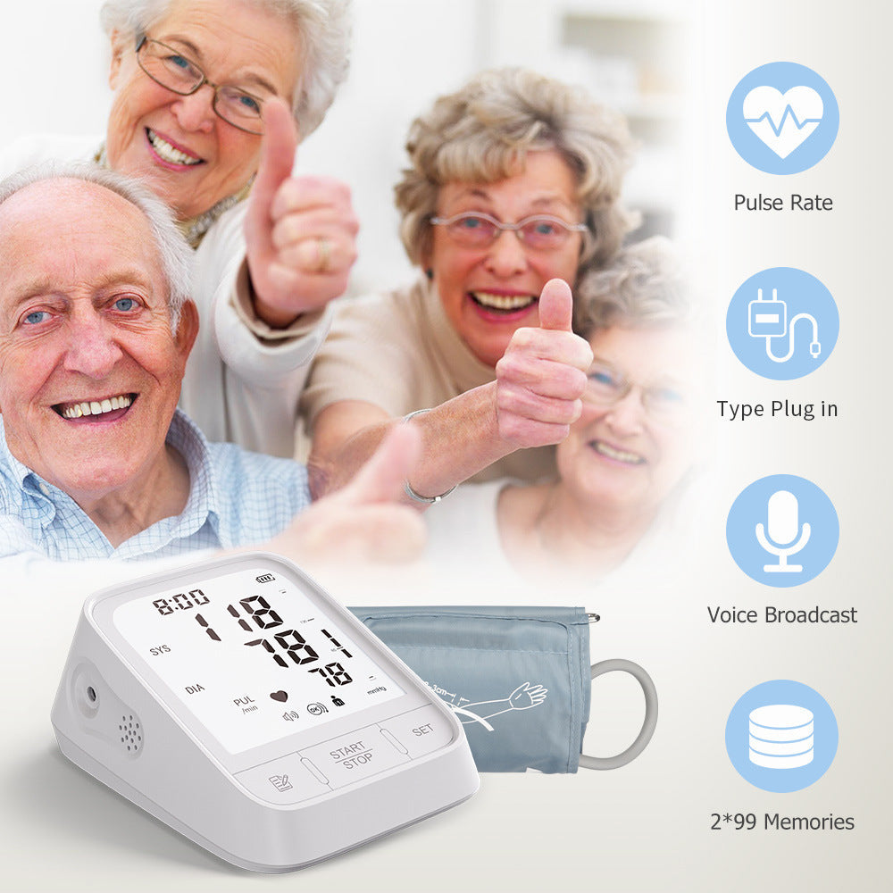 White Smart Upper Arm Blood Pressure Monitor - Medical Automatic BP Machine for Export