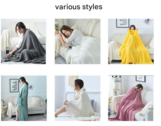 110cm x 150cm White Knitted Sofa Blanket for Autumn and Winter Naps