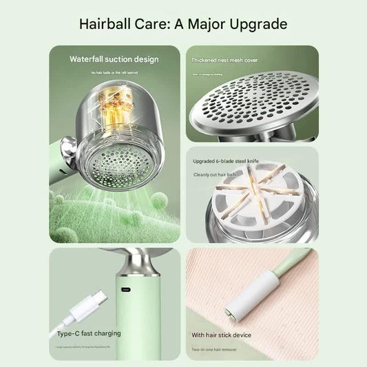 Upgraded Electric Lint Remover with LED Display - 6-Blade, Type-C Fast Charge, 2-in-1 with Sticky Roller(green).