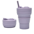 2 Pcs Purple 350ml Collapsible Silicone Travel Cup - Portable, Leak-Proof & Food-Grade Drinking Mug with Lid, Insulating Sleeve & Straw.