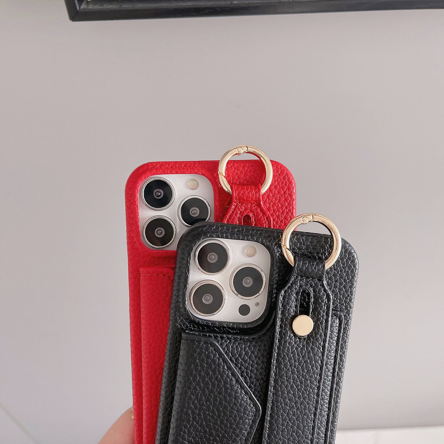 Red Chic PU Leather Crossbody Wallet Case for iPhone 16 - Card Holder with Detachable Strap & Finger Ring Grip
