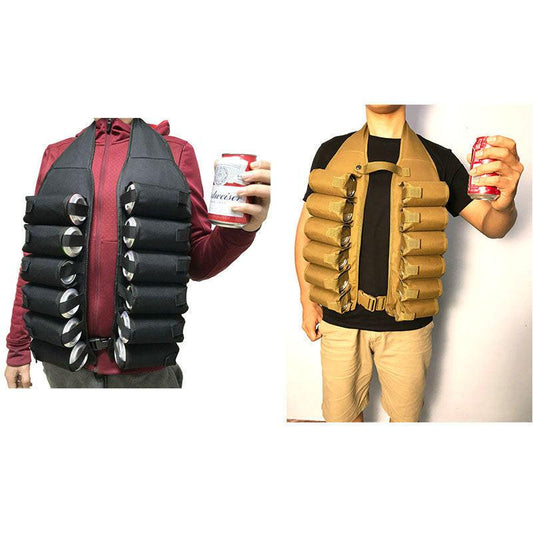 Khaki Ultimate 12-Can Beverage Carrier Vest - Hands-Free Outdoor Party Backpack.