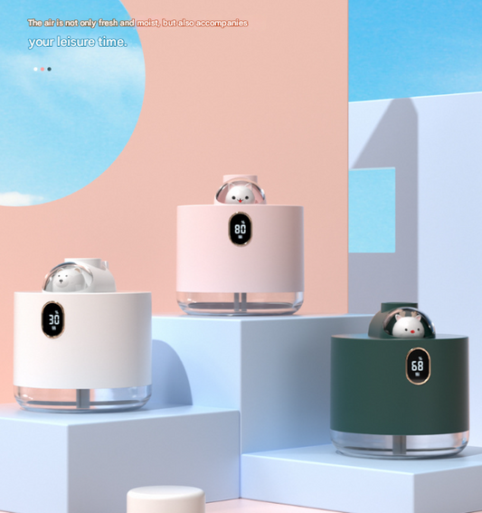 Pink Adorable Space Capsule Humidifier - Portable USB Cool Mist Maker with LED Display & Ambient Night Light.