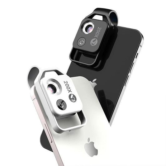White Portable 200X Clip-On Microscope Lens for Smartphone - HD Pocket Magnifier with CPL Filter and LED Light(excluding mobile phones).