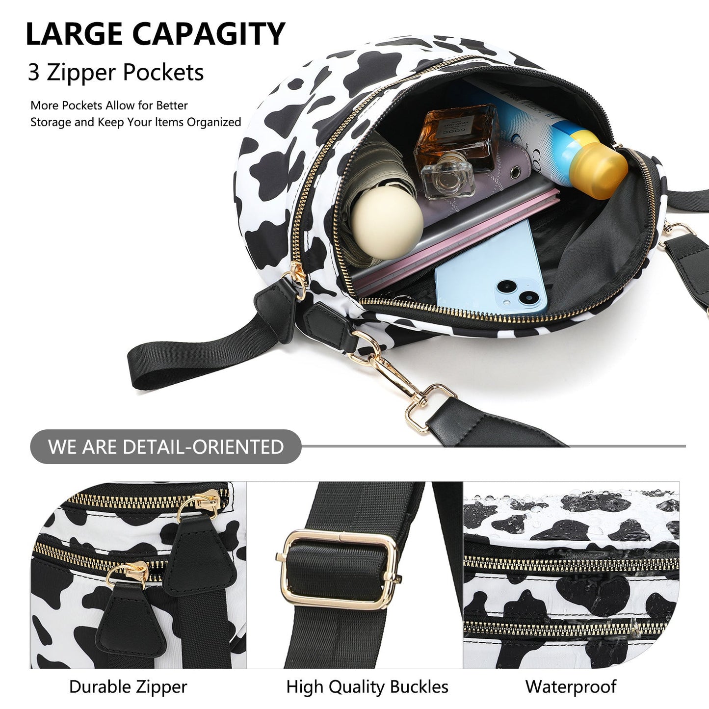 Brown Checkered Trendy Sling Bag - Women's Crescent Crossbody Purse with Wide Adjustable Strap