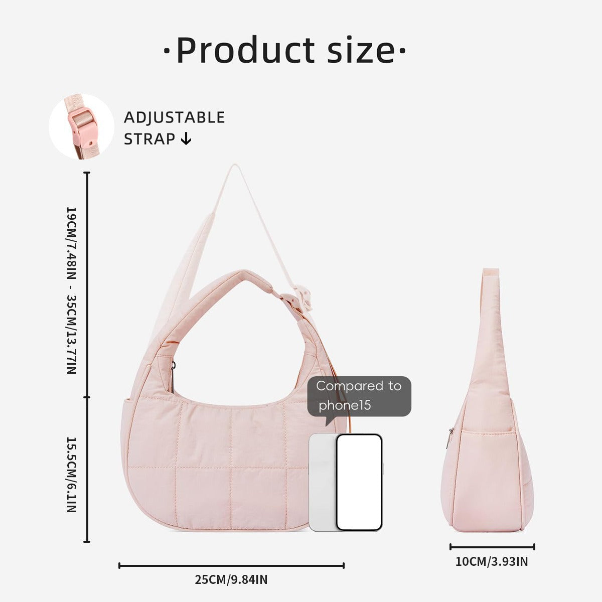 light-root Colour Trendy Nylon Puffer Shoulder Bag for Women - Lightweight Large Capacity Underarm Tote