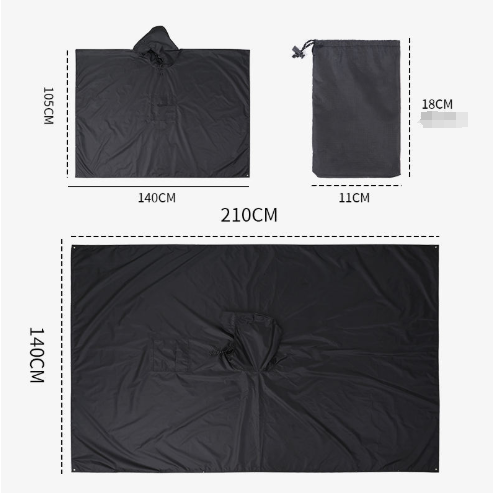 Green 3-in-1 Waterproof Rain Poncho - Lightweight Hooded Raincoat, Ground Tarp & Emergency Shelter for Hiking, Camping, and Outdoor Survival
