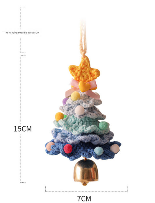 2PCS Multicolor Handmade-Style Crochet Christmas Tree Ornament - Festive Plush Hanging Decor for Home & Car